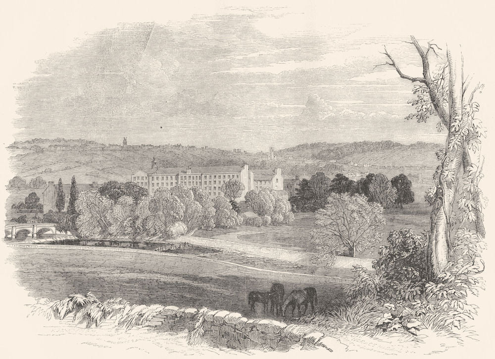 NOTTINGHAMSHIRE. Strutt's Mill at Belper 1850 old antique print picture